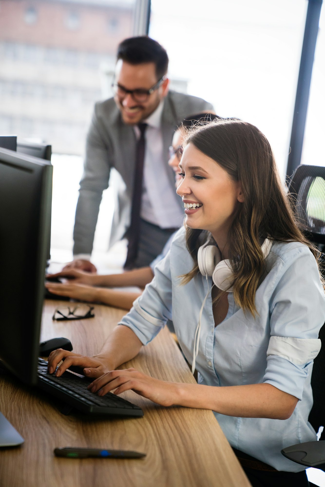 Portrait of successful business team working in office